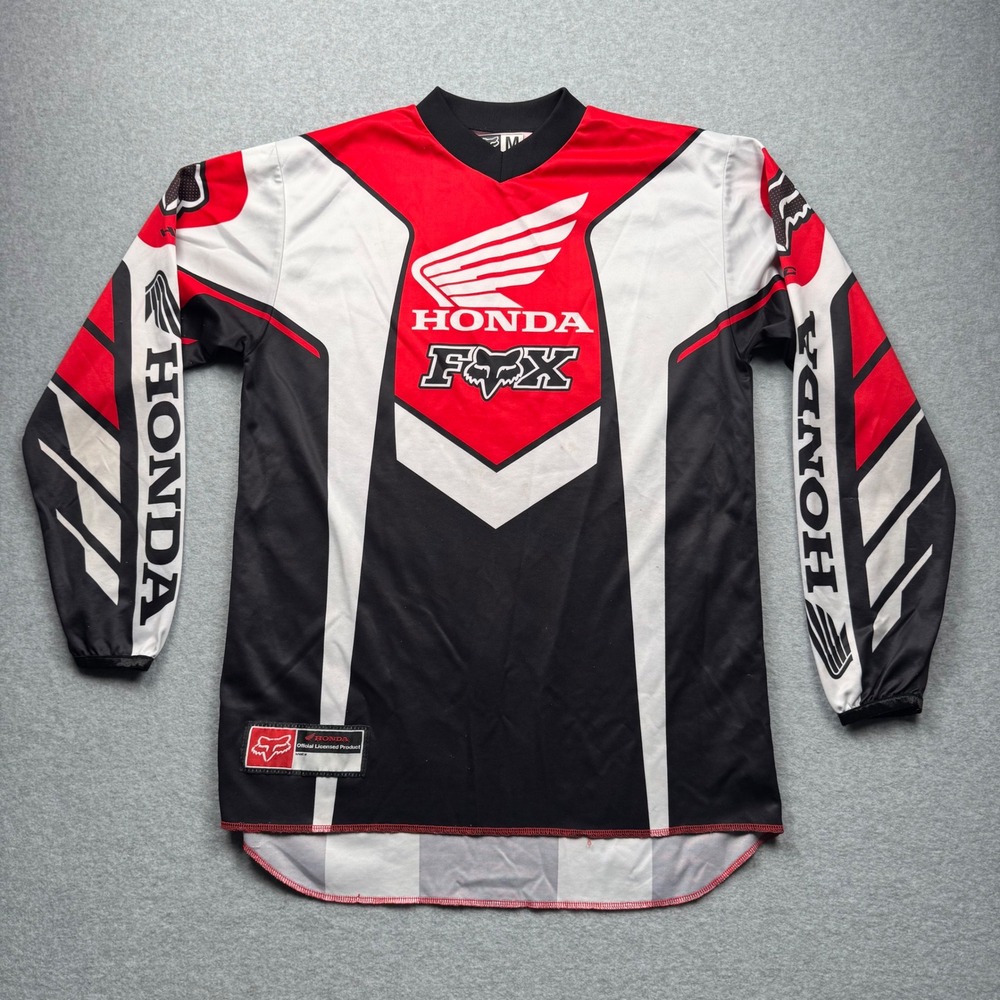 Fox Racing Honda Motocross Jersey Mens Medium Red Black White Long Sleeve Moto